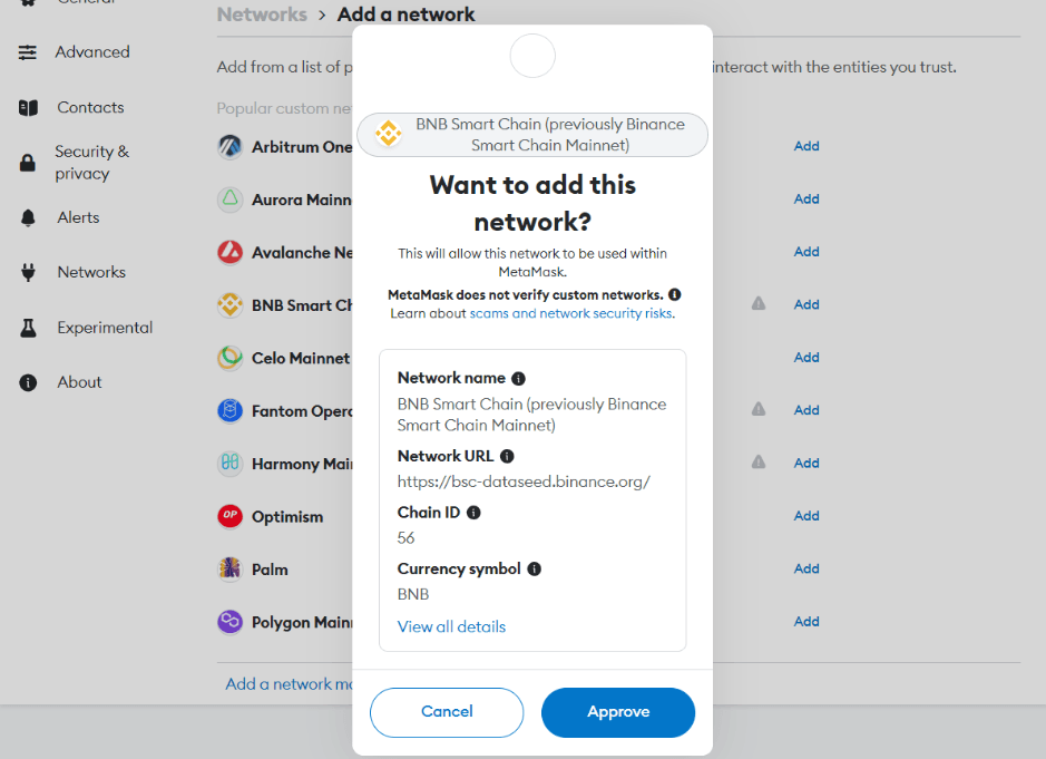 BNB Smart Chain Mainnet connected