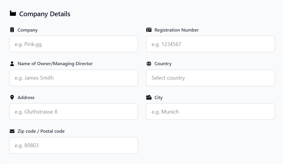 Filling company and legal information